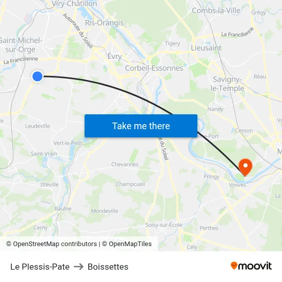 Le Plessis-Pate to Boissettes map