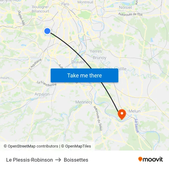 Le Plessis-Robinson to Boissettes map