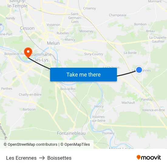 Les Ecrennes to Boissettes map