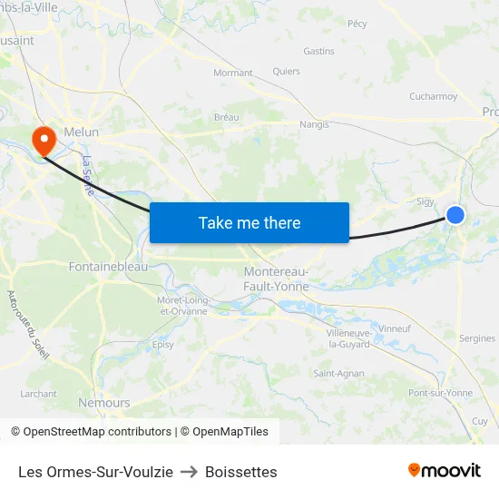 Les Ormes-Sur-Voulzie to Boissettes map