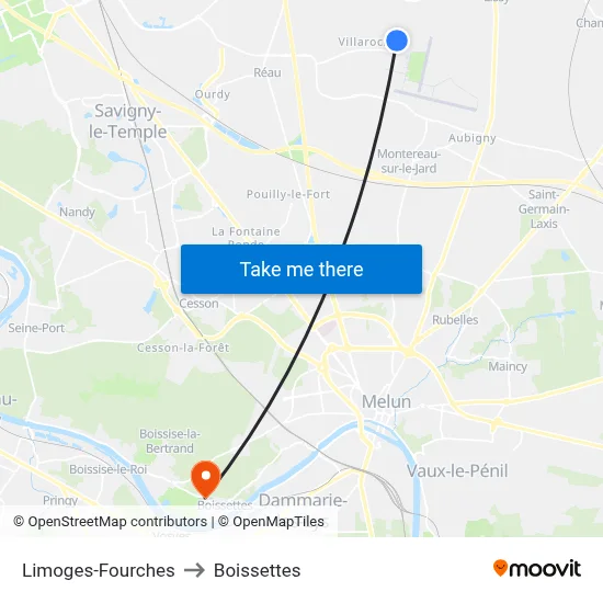 Limoges-Fourches to Boissettes map
