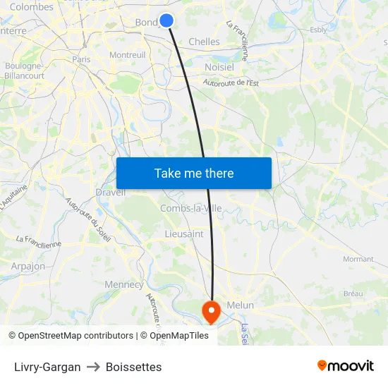 Livry-Gargan to Boissettes map