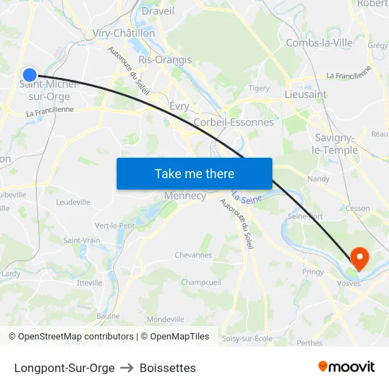 Longpont-Sur-Orge to Boissettes map
