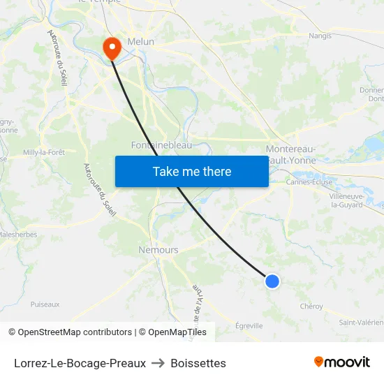 Lorrez-Le-Bocage-Preaux to Boissettes map