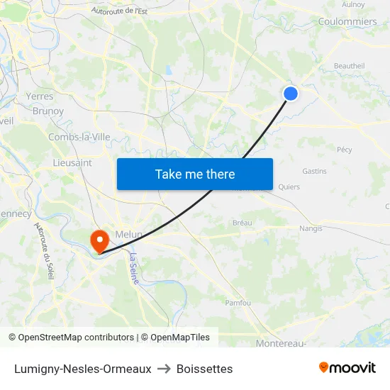 Lumigny-Nesles-Ormeaux to Boissettes map