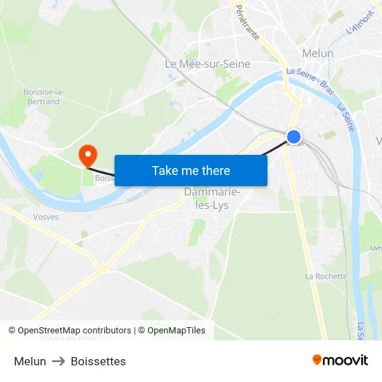 Melun to Boissettes map