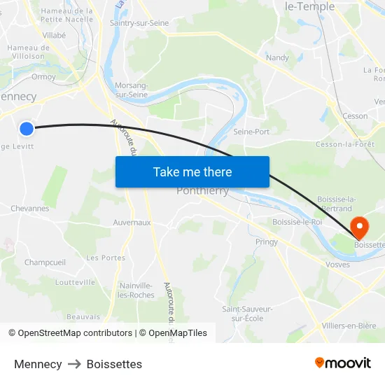 Mennecy to Boissettes map