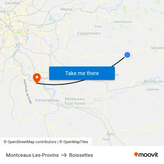 Montceaux-Les-Provins to Boissettes map
