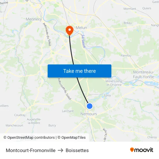 Montcourt-Fromonville to Boissettes map