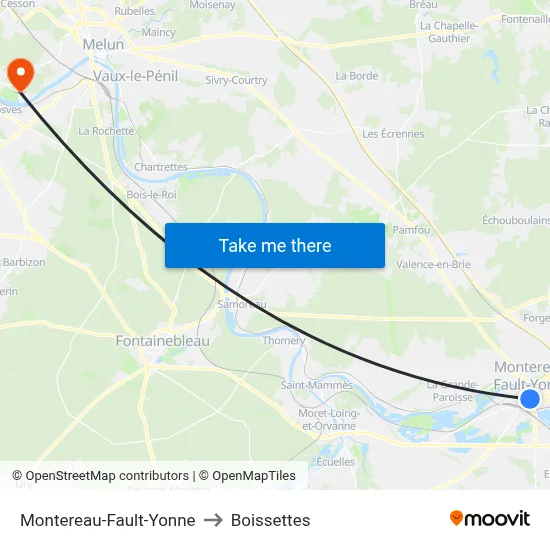 Montereau-Fault-Yonne to Boissettes map