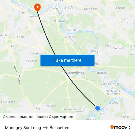 Montigny-Sur-Loing to Boissettes map