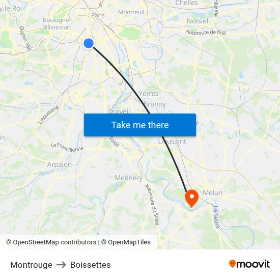 Montrouge to Boissettes map