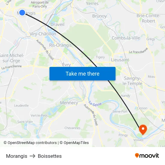 Morangis to Boissettes map