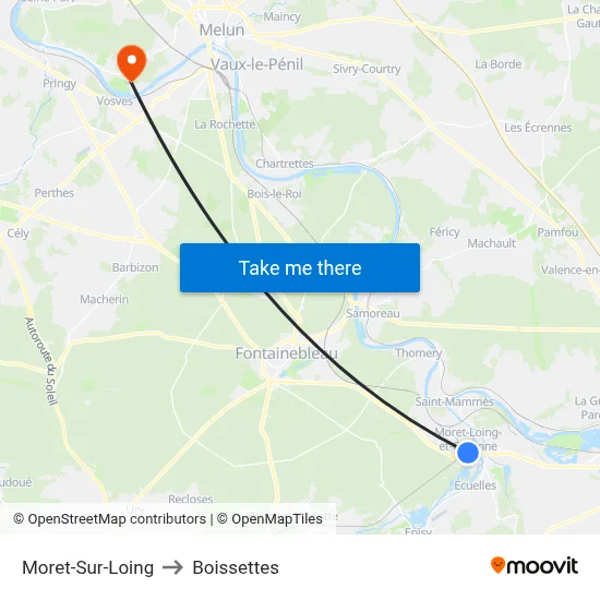 Moret-Sur-Loing to Boissettes map