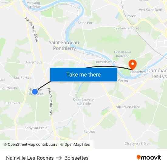 Nainville-Les-Roches to Boissettes map