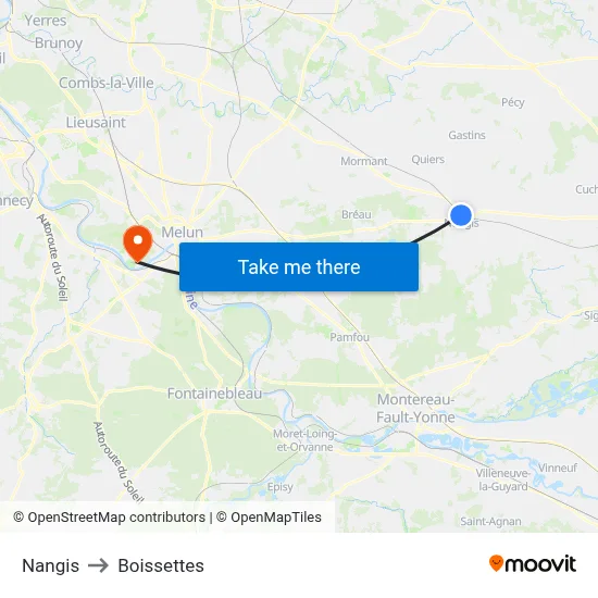 Nangis to Boissettes map