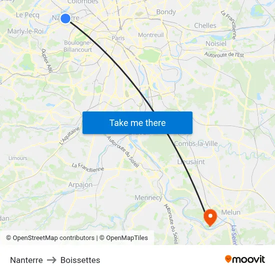 Nanterre to Boissettes map