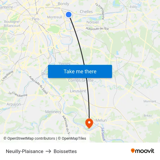 Neuilly-Plaisance to Boissettes map
