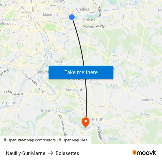 Neuilly-Sur-Marne to Boissettes map