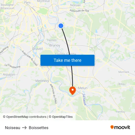 Noiseau to Boissettes map