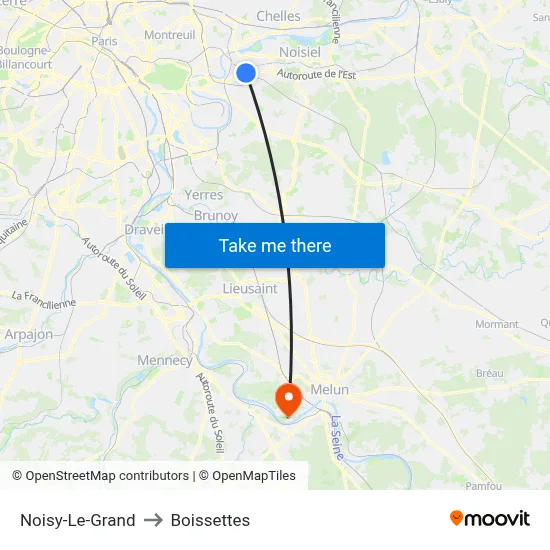 Noisy-Le-Grand to Boissettes map