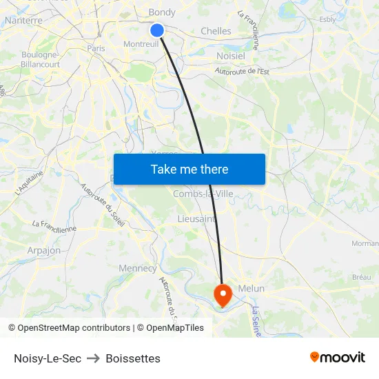 Noisy-Le-Sec to Boissettes map