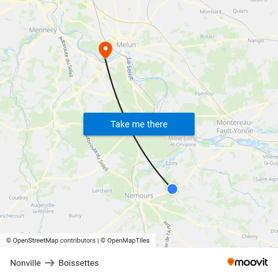 Nonville to Boissettes map