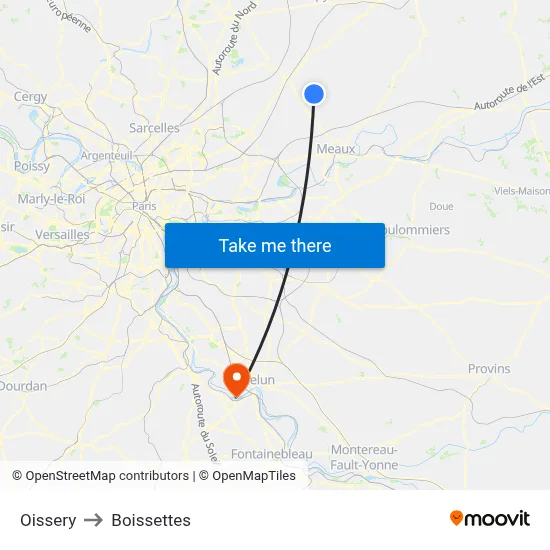 Oissery to Boissettes map