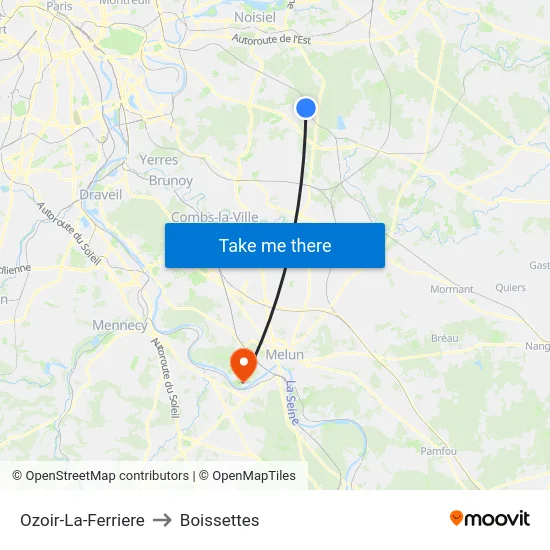 Ozoir-La-Ferriere to Boissettes map