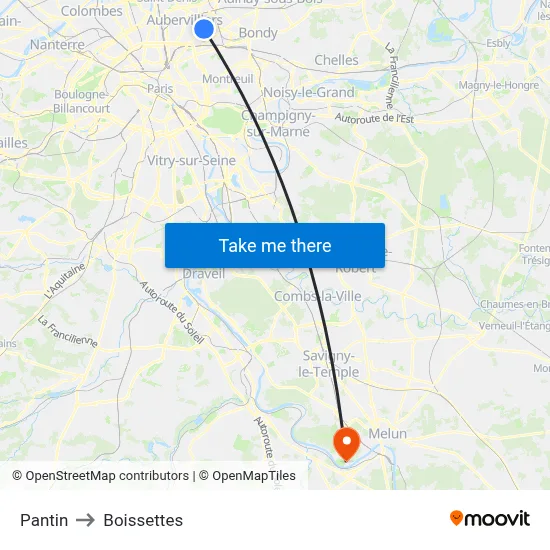 Pantin to Boissettes map