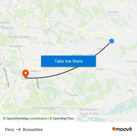 Pecy to Boissettes map