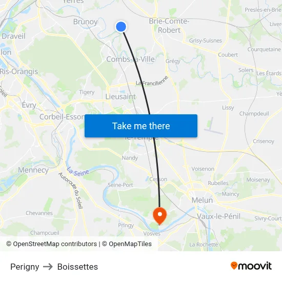 Perigny to Boissettes map
