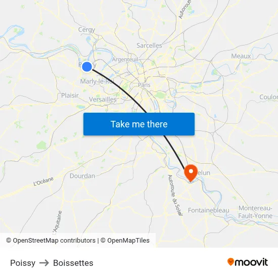 Poissy to Boissettes map