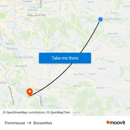 Pommeuse to Boissettes map