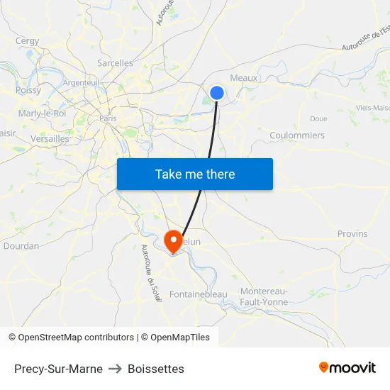 Precy-Sur-Marne to Boissettes map