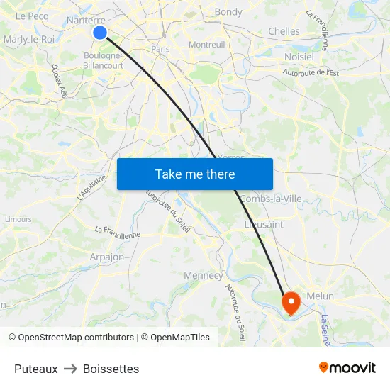 Puteaux to Boissettes map