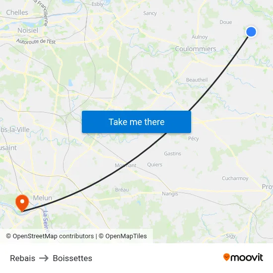 Rebais to Boissettes map