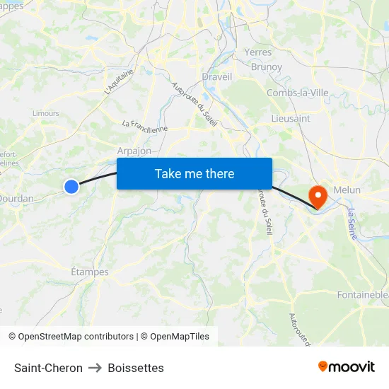 Saint-Cheron to Boissettes map