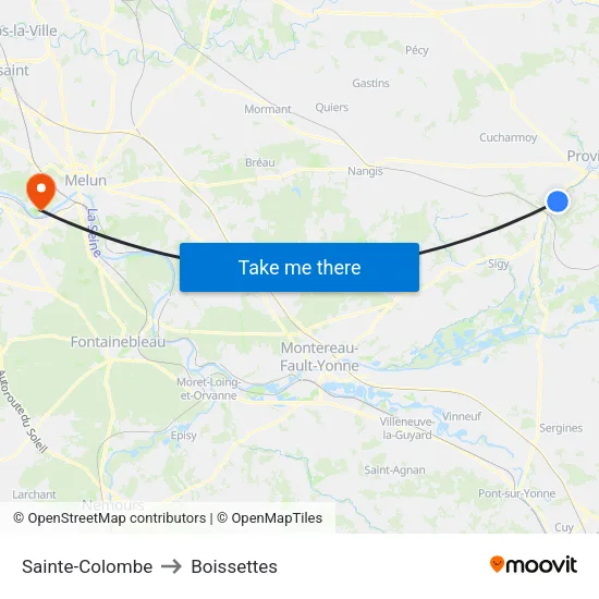 Sainte-Colombe to Boissettes map