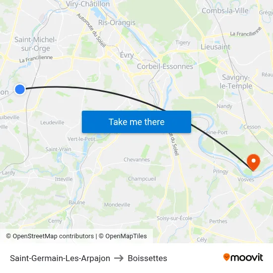 Saint-Germain-Les-Arpajon to Boissettes map