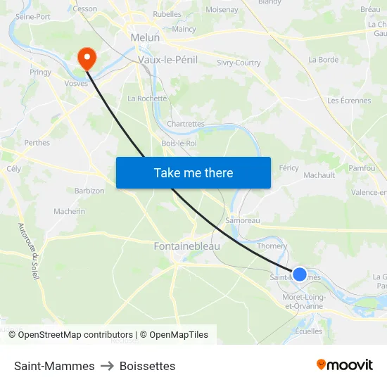 Saint-Mammes to Boissettes map