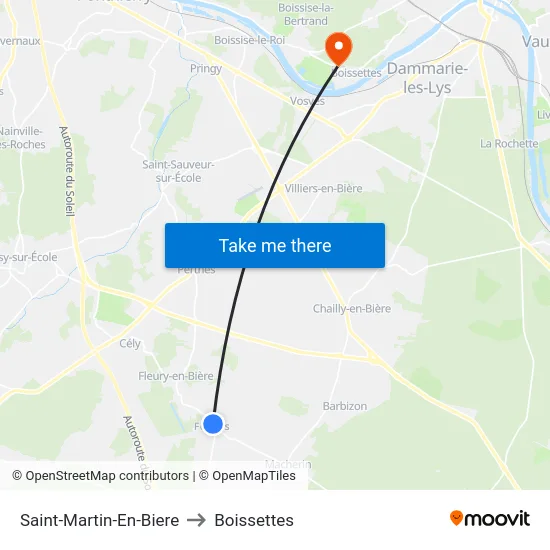 Saint-Martin-En-Biere to Boissettes map