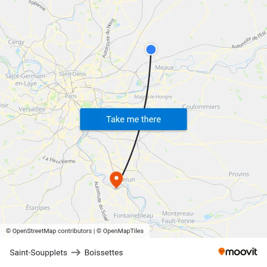 Saint-Soupplets to Boissettes map