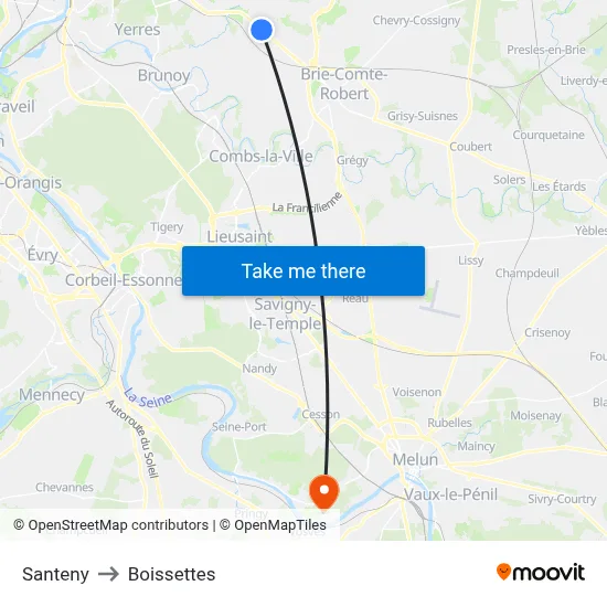 Santeny to Boissettes map
