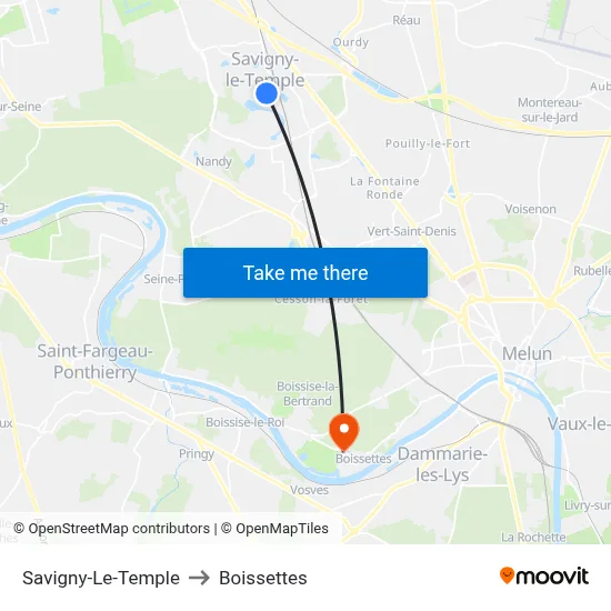 Savigny-Le-Temple to Boissettes map