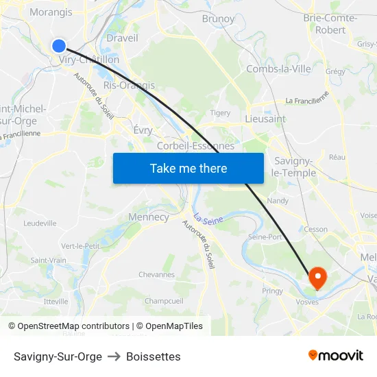 Savigny-Sur-Orge to Boissettes map