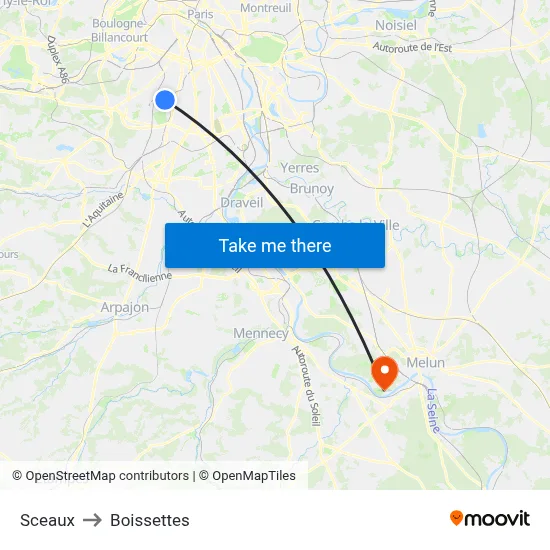 Sceaux to Boissettes map