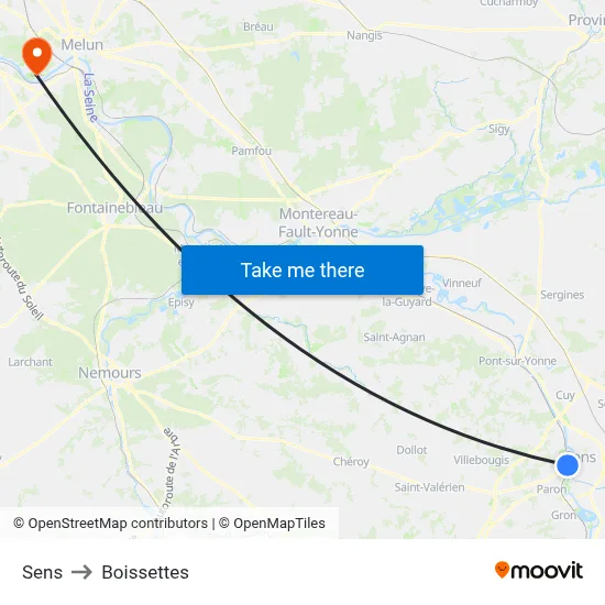 Sens to Boissettes map