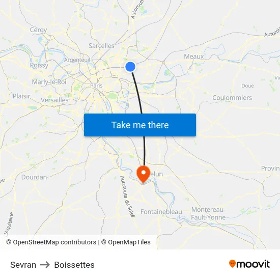 Sevran to Boissettes map