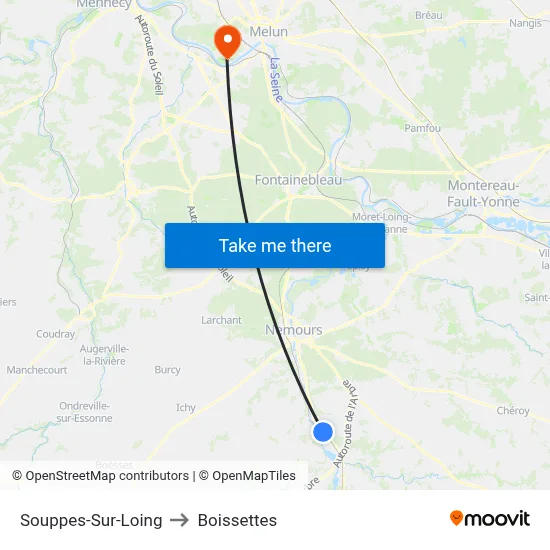 Souppes-Sur-Loing to Boissettes map